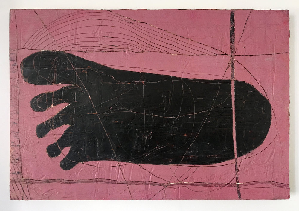 Foot , 24 x 18”, tar and oil on panel, 2018